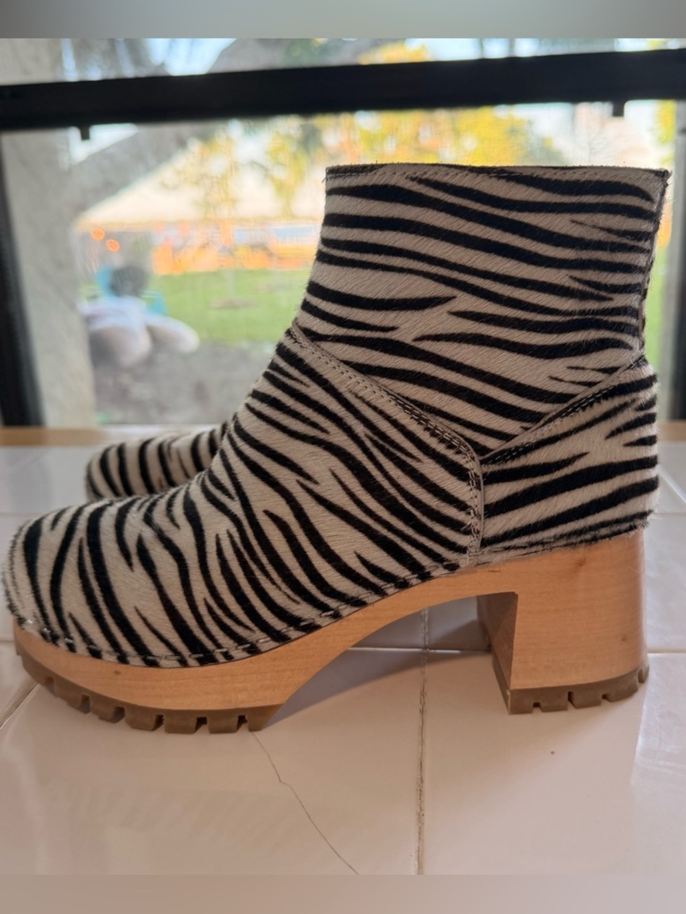 Swedish Hasbeens Zebra-Print Ankle Boots - Black & White Size 38